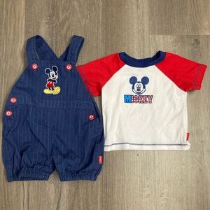 Disney Mickey Mouse Blue Overalls and Red T-Shirt Set 3-6 months
